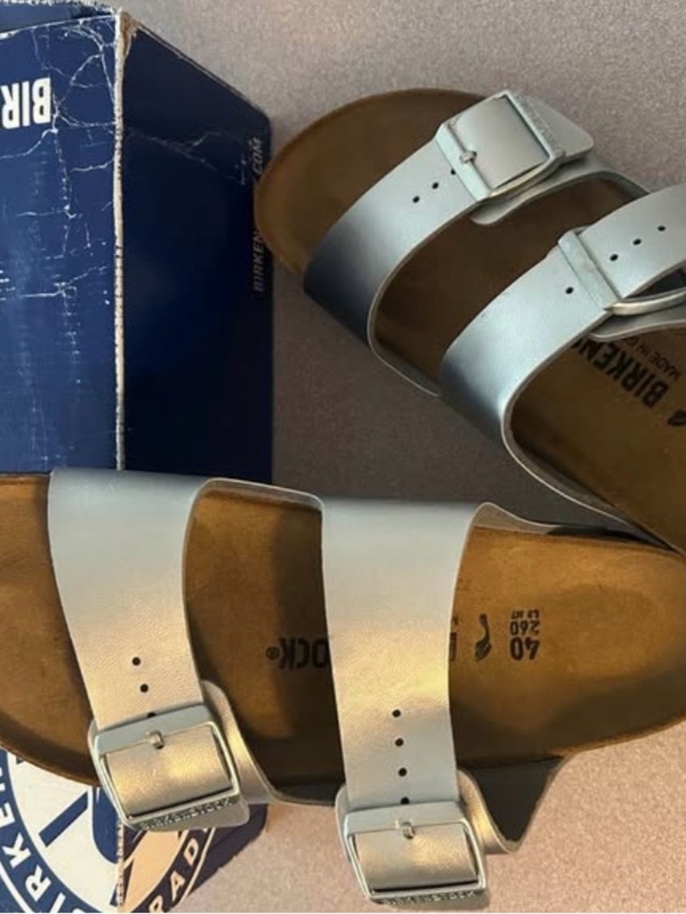 Birkenstock Silver Arizona Two-Strap Sandals for Women